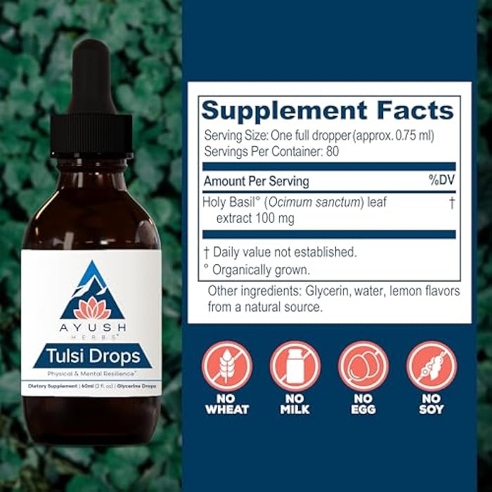 Ayush Herbs Tulsi Drops - Alcohol-Free Tulsi Drops, Holy Basil Gylcerite, Natural Immune-Support Drops for Kids & Adults, Calm & Focus Booster - 2 Fl Oz (80 Servings) - Image 3