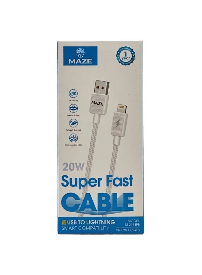 ميذ كابل شحن سريع بقوة 20 واط (USB-A إلى Lightning) – يدعم الشحن السريع (QC 3.0) ونقل البيانات بسرعة 480 ميجابت في الثانية، يتميز بتصميم متين ومجدول من النايلون ومقاوم للانحناء، بطول 1 متر، متوافق مع أجهزة iPhone وiPad والأجهزة المزودة بمنفذ Lightning. - Image 2