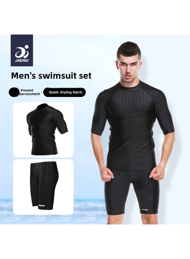 Imitation Shark Skin Swimsuit Swimming Trunks Men's Professional Fifth Pants Suit Anti-embarrassment Quick-drying Youth Men's Swimming Trunks-Color:Black Swimsuit 61501-Size:XXL ]