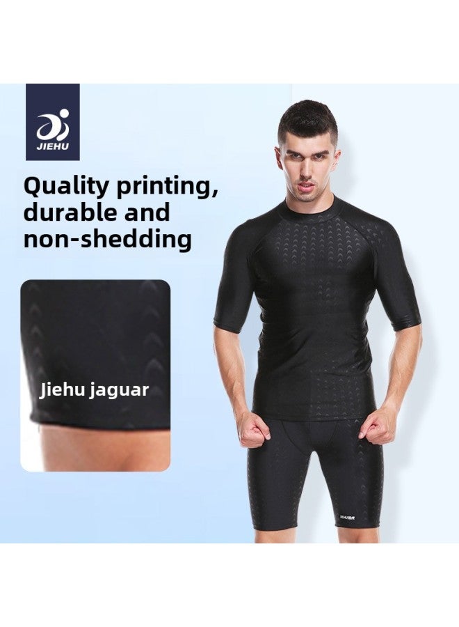 Imitation Shark Skin Swimsuit Swimming Trunks Men's Professional Fifth Pants Suit Anti-embarrassment Quick-drying Youth Men's Swimming Trunks-Color:Black Swimsuit 61501-Size:XXL ]
