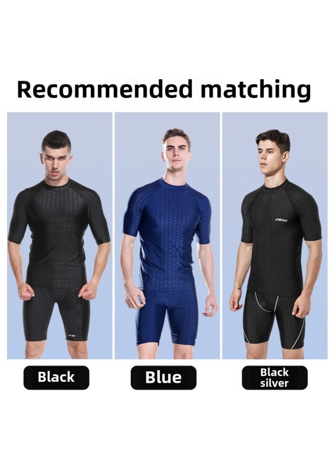Imitation Shark Skin Swimsuit Swimming Trunks Men's Professional Fifth Pants Suit Anti-embarrassment Quick-drying Youth Men's Swimming Trunks-Color:Black Swimsuit 61501-Size:XXL ]