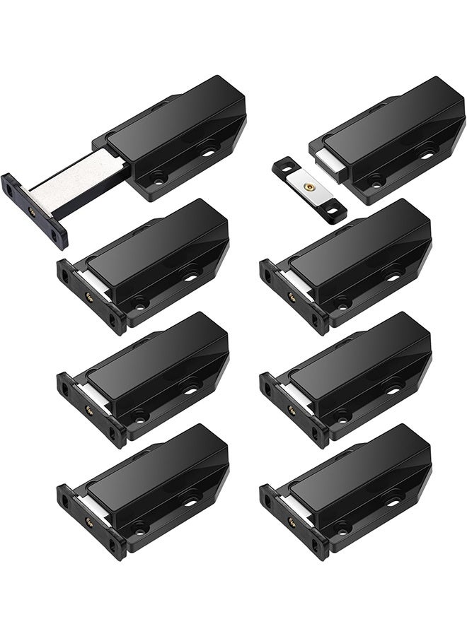 MVAQKLM  Heavy Duty Magnetic Push Latch for Cabinets & Large Doors - 8 Pack Black Touch Release Hardware, Push to Open Kitchen Drawer Locks & Press Out Catch System - Image 1
