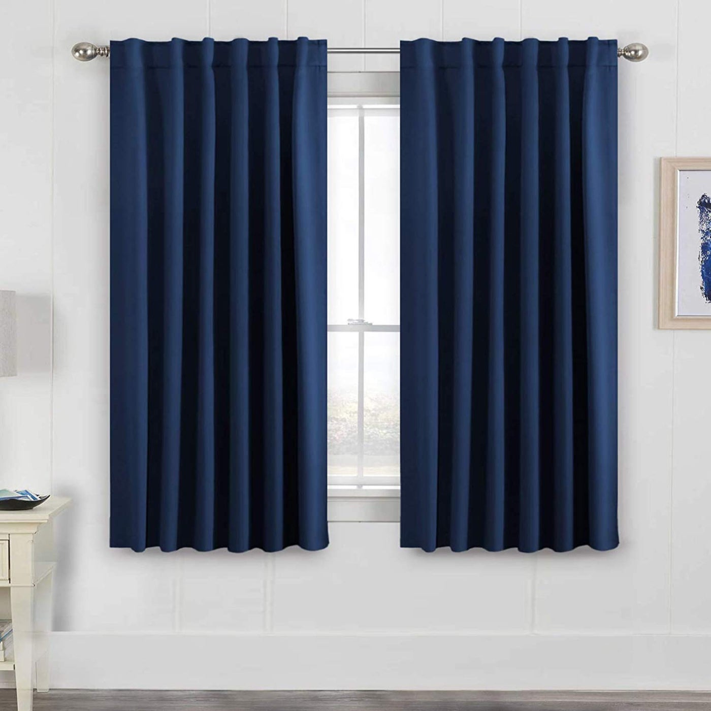 H.VERSAILTEX Blackout Curtains Thermal Insulated Window Treatment Panels Room Darkening Blackout Drapes for Living Room Back Tab/Rod Pocket Bedroom Draperies, 52 x 63 Inch, Navy Blue, 2 Panels