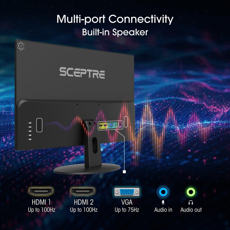 Sceptre New 27-inch Prime Monitor 100Hz HDMI x2 VGA 1ms 99% sRGB Eye-Care Build-in Speakers, Machine Black 2026 (E275W-19203R Series) - Image 2