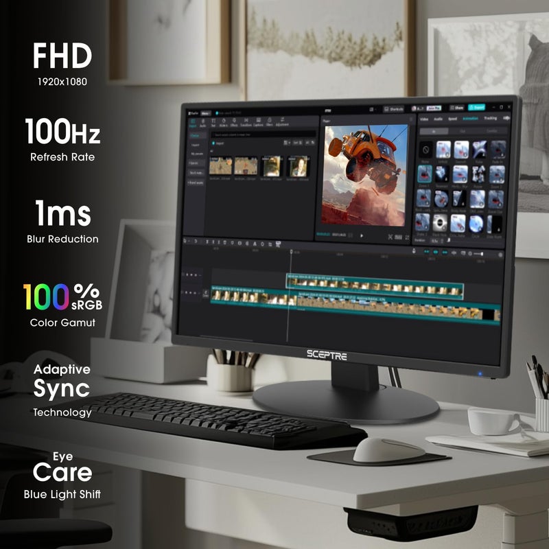 Sceptre New 27-inch Prime Monitor 100Hz HDMI x2 VGA 1ms 99% sRGB Eye-Care Build-in Speakers, Machine Black 2026 (E275W-19203R Series) - Image 3