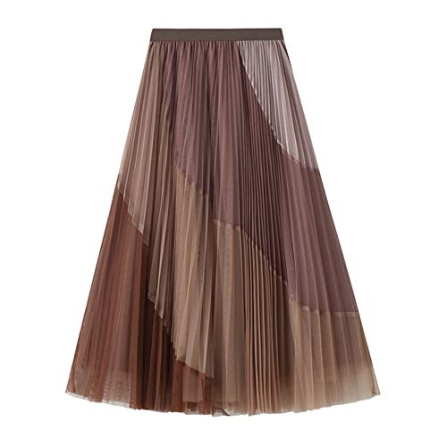 Dirholl Women's A-Line Fairy Patterned Elastic Waist Ruffle Tulle Layered Midi Skirt Split Joint Pink - Image 2