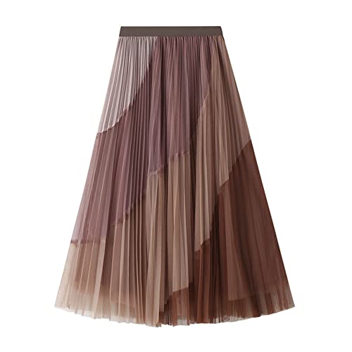 Dirholl Women's A-Line Fairy Patterned Elastic Waist Ruffle Tulle Layered Midi Skirt Split Joint Pink - Image 1