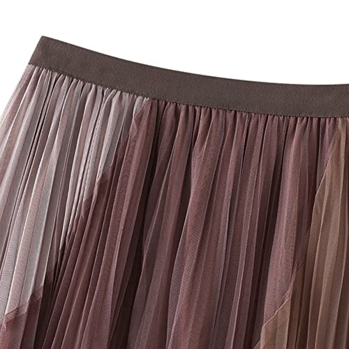 Dirholl Women's A-Line Fairy Patterned Elastic Waist Ruffle Tulle Layered Midi Skirt Split Joint Pink - Image 3