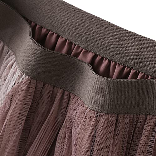 Dirholl Women's A-Line Fairy Patterned Elastic Waist Ruffle Tulle Layered Midi Skirt Split Joint Pink - Image 4
