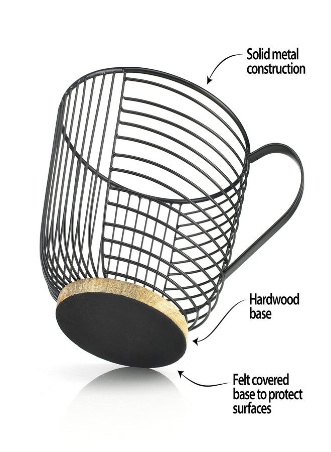MosJos Coffee Pod Holder - Large Capacity Black Wire K Cup Storage with Wooden Base - Modern Coffee Basket Decor for Kitchen Countertop for Keurig Kcups & Espresso Capsules - Image 3