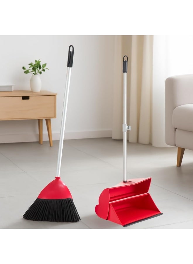 AKC Long Handle Broom and Dustpan Set – Foldable Upright Design, Lightweight & Sturdy – Standing Cleaning Combo for Home, Office, Kitchen, Indoor & Outdoor – Available in 4 Colors (Red) - Image 2