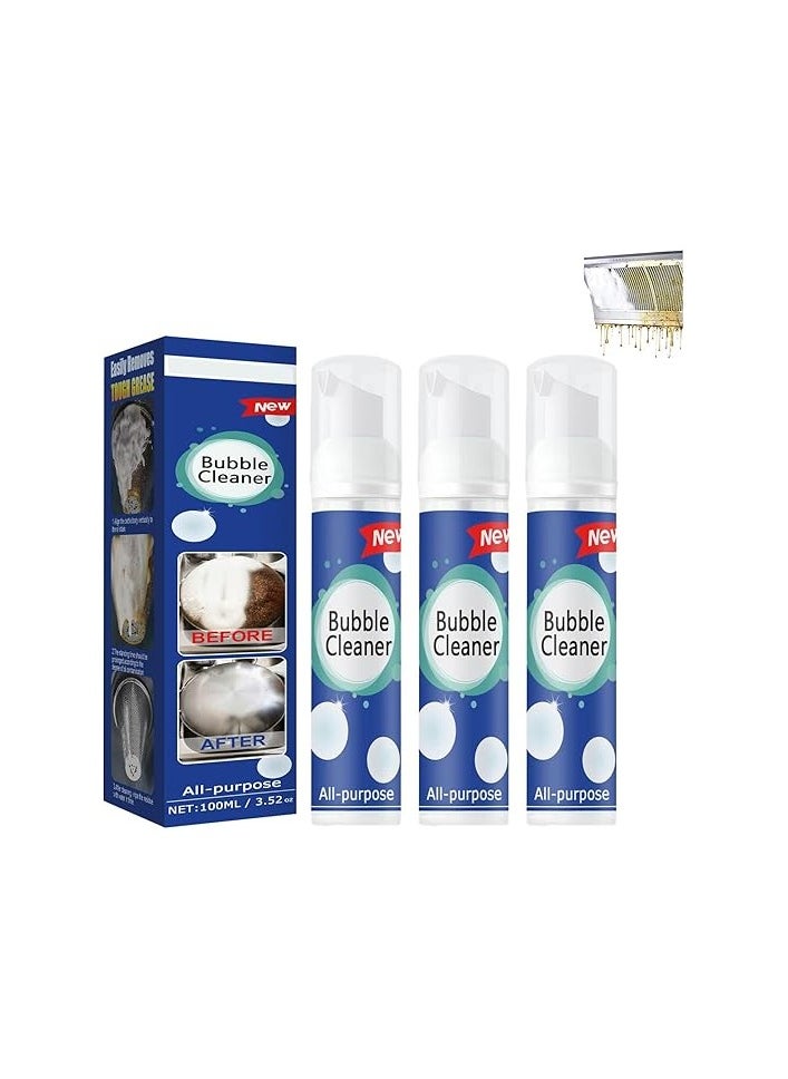 Generic Bubble Cleaner, 3Pcs Foaming Heavy Oil Stain Cleaner, 100ml Bottled All Purpose Bubble Cleaner Kitchen Deep Cleaning Spray, Grime Remover Bubble Spray for Range Hood, Oven, Pots, Grill, Sink  - Image 1