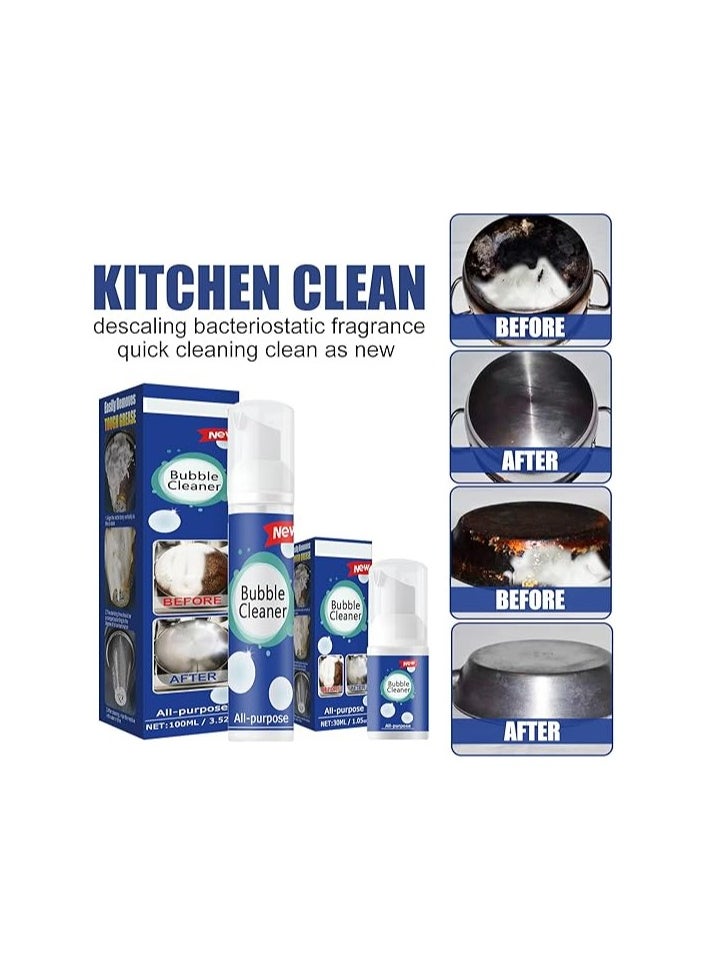 Generic Bubble Cleaner, 3Pcs Foaming Heavy Oil Stain Cleaner, 100ml Bottled All Purpose Bubble Cleaner Kitchen Deep Cleaning Spray, Grime Remover Bubble Spray for Range Hood, Oven, Pots, Grill, Sink  - Image 2