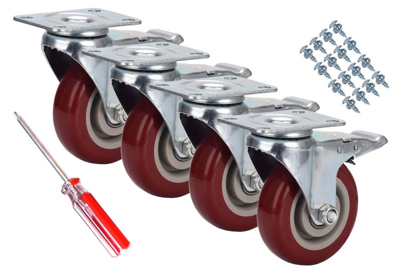 DICASAL 4 Inches Heavy Duty Plate Casters Wheels Durable Large PVC Wheels Double Brakes Castors Load Upto 1200 LBS Pack of 4 - Image 5