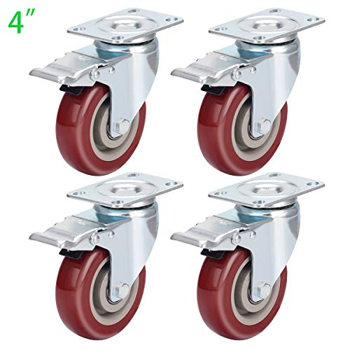 DICASAL 4 Inches Heavy Duty Plate Casters Wheels Durable Large PVC Wheels Double Brakes Castors Load Upto 1200 LBS Pack of 4 - Image 3