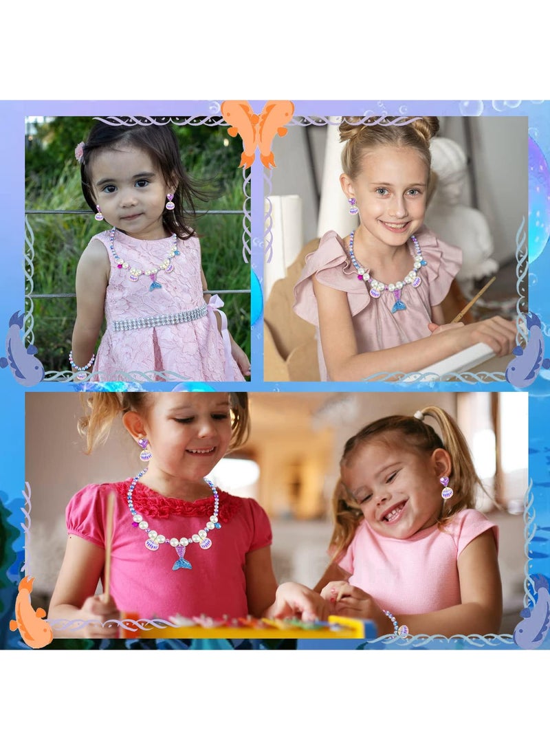 Sweet seven Enchanting Mermaid Princess Necklace, Bracelet, and Ear Clips Set - Colorful Pretend Play Accessories for Girls' Party Dresses - Image 3