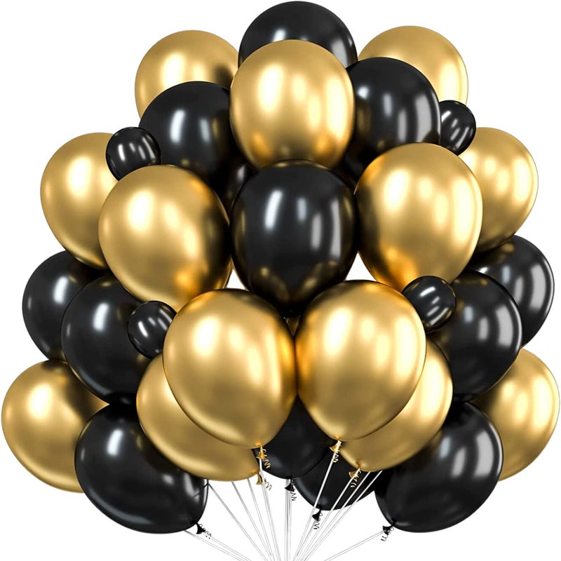 Flyloons 100 pcs Golden and Black Chrome Balloons for Birthday decoration celebration Anniversary baby shower Girls Boys Men Women - Image 5