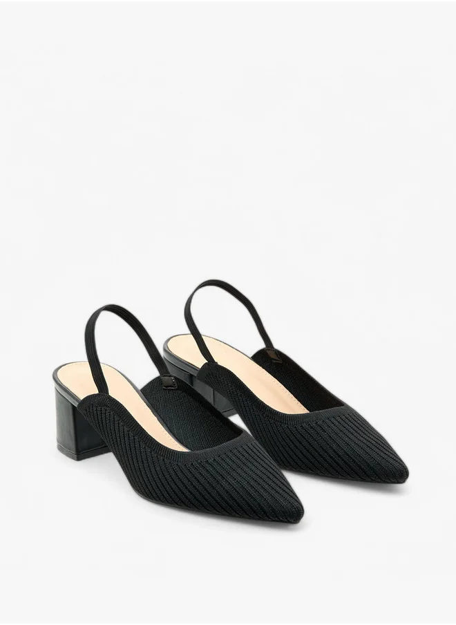 Flora Bella By Shoexpress Textured Slingback Shoes with Block Heels