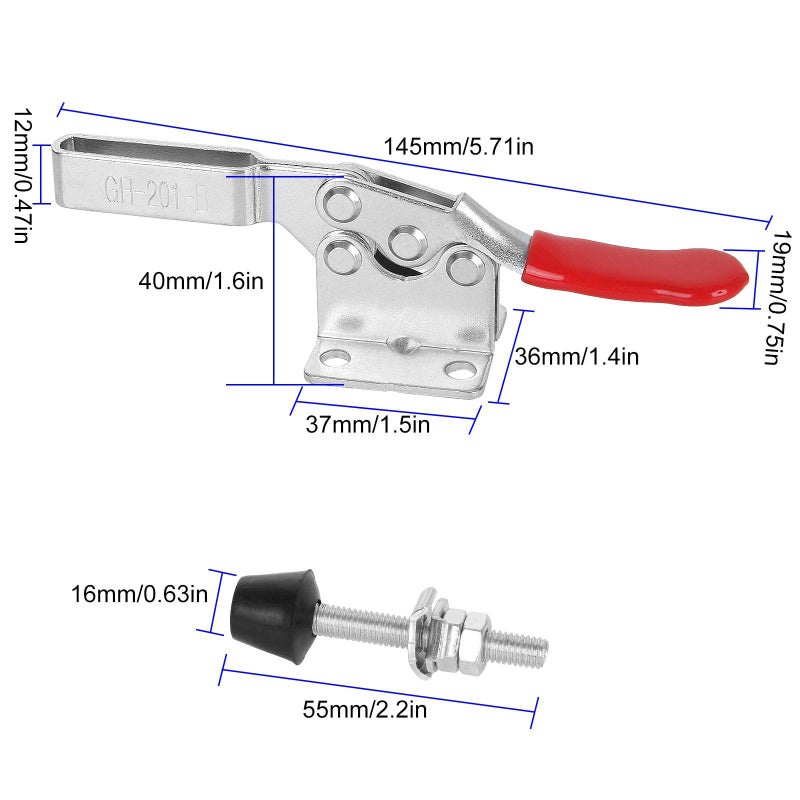 AConnet Adjustable Toggle Clamp 12 Pack 201-B Style Quick Release Toggle Latch Hold Down Clamp Antiskid Red Horizontal Clamps 360Lbs Holding Capacity Quick Release Woodworking Tool - Image 2