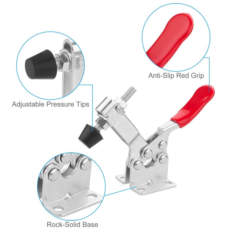 AConnet Adjustable Toggle Clamp 12 Pack 201-B Style Quick Release Toggle Latch Hold Down Clamp Antiskid Red Horizontal Clamps 360Lbs Holding Capacity Quick Release Woodworking Tool - Image 5