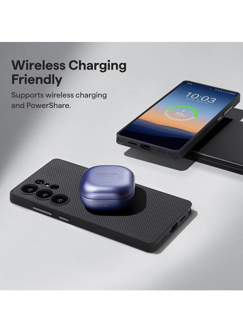 PITAKA - PITAKA Samsung Galaxy S25 Ultra Case Made from Premium Aramid Fibre, Lightweight and Slim All-around protection Magnetic Phone Case Magsafe-Compatibility Grade Protective Pin Button Case Black Grey - Image 1