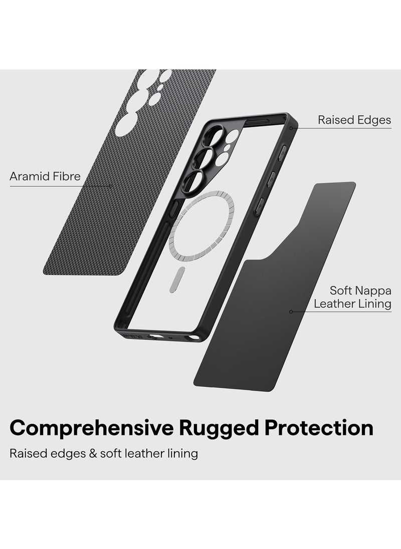 PITAKA - PITAKA Samsung Galaxy S25 Ultra Case Made from Premium Aramid Fibre, Lightweight and Slim All-around protection Magnetic Phone Case Magsafe-Compatibility Grade Protective Pin Button Case Black Grey - Image 1