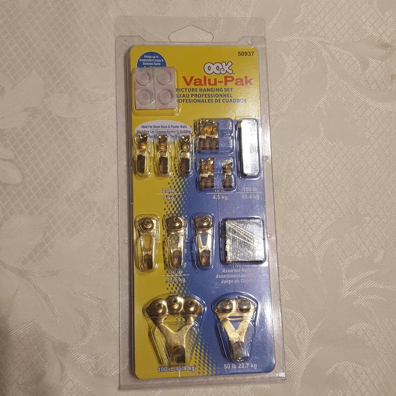 OOK 535622 Professional Picture Hangers Kit Reusable Art Hooks Padded Brass 10lbs 100lbs Hangs 14 Pictures