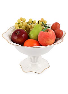 Life Smile LIFE SMILE Round Bone China Serving Bowl With Gold Stand  - Fruit Basket For Fruit Vegetable Storage Snack Nuts Cake Dessert  - Image 1