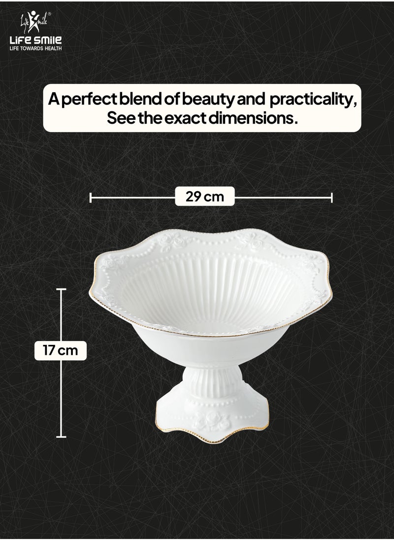 Life Smile LIFE SMILE Round Bone China Serving Bowl With Gold Stand  - Fruit Basket For Fruit Vegetable Storage Snack Nuts Cake Dessert  - Image 3