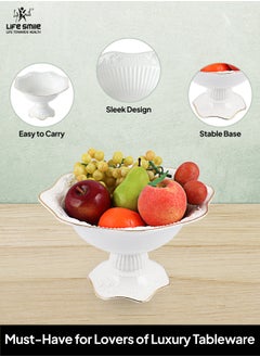 Life Smile LIFE SMILE Round Bone China Serving Bowl With Gold Stand  - Fruit Basket For Fruit Vegetable Storage Snack Nuts Cake Dessert  - Image 4