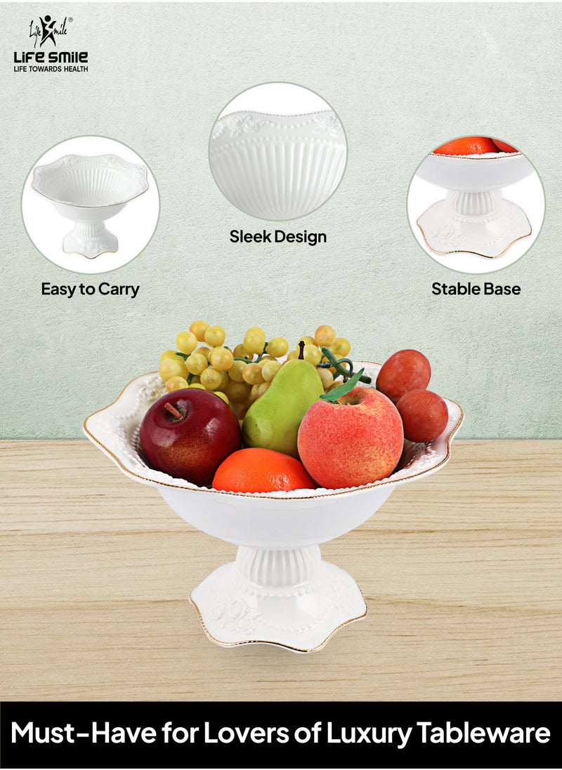 Life Smile LIFE SMILE Round Bone China Serving Bowl With Gold Stand  - Fruit Basket For Fruit Vegetable Storage Snack Nuts Cake Dessert  - Image 4