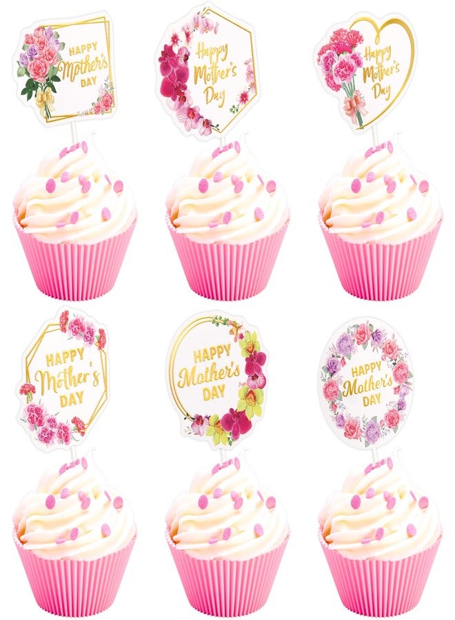 WorldBazaar Happy Mothers Day CupCake Toppers 24PCS Best Mom Ever Floral Cake Topper Mother’s Day Cake Decorations Mother Birthday Party Decorations Supplies - Image 3