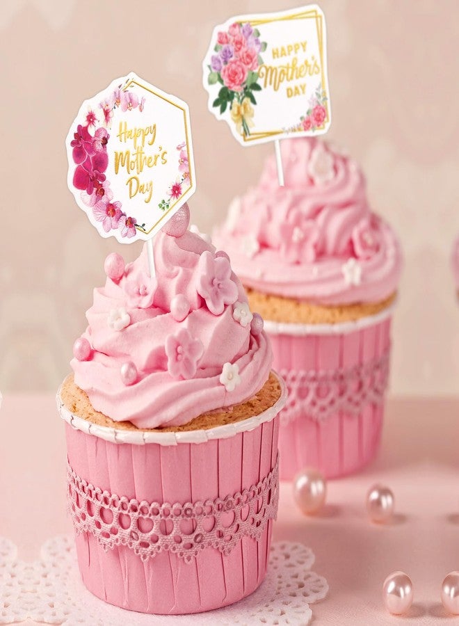 WorldBazaar Happy Mothers Day CupCake Toppers 24PCS Best Mom Ever Floral Cake Topper Mother’s Day Cake Decorations Mother Birthday Party Decorations Supplies - Image 5