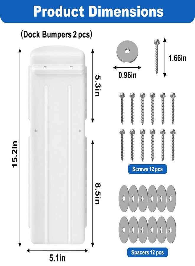 FBULWSEC Dock Bumpers, Boat Dock Bumper Fender for Edge & Side, Marine-Grade PVC Fenders Guards for Docking, UV-Resistant, Edge Protection & Dock Guard, Includes 304 Stainless Hardware - 2PACK White - Image 2