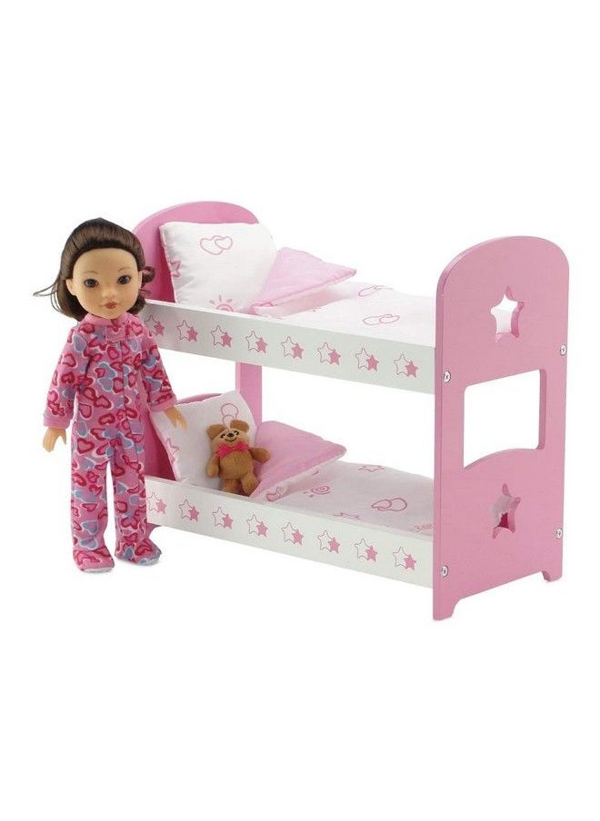 Emily Rose 14 Inch Doll Pink And White Bunkbed Bed Bunk With Reversible Bedding Star ; Compatible With American Girl Wellie Wishers Dolls  - Image 4