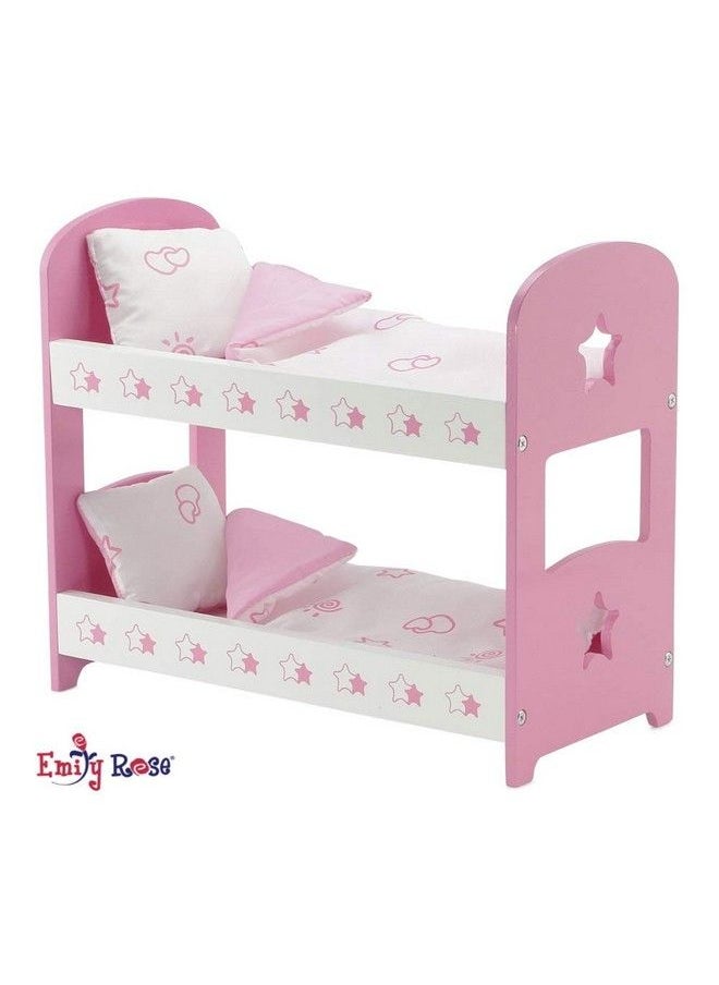 Emily Rose 14 Inch Doll Pink And White Bunkbed Bed Bunk With Reversible Bedding Star ; Compatible With American Girl Wellie Wishers Dolls  - Image 5