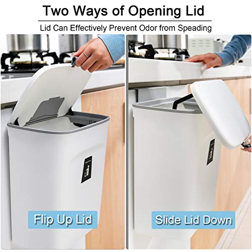 Tiyafuro 2.4 Gallon Kitchen Compost Bin for Counter Top or Under Sink, Hanging Small Trash Can with Lid for Cupboard/Bathroom/Bedroom/Office/Camping, Mountable Indoor Compost Bucket, White - Image 3