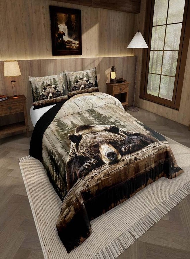 Feelyou Grizzly Bear Comforter Set Queen Size, Wild Animal Hunting Quilt Set with 2 Pillowcases, Cabin Bedding Set 3pcs for Kids Boys Teens Room Decor, Western Rustic Farmhouse Duvet Insert - Image 2