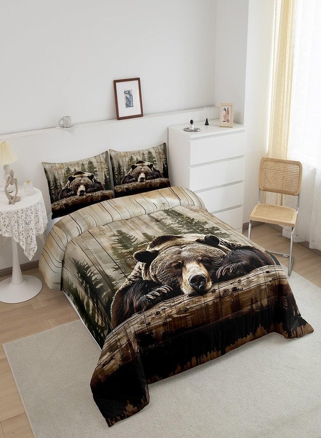 Feelyou Grizzly Bear Comforter Set Queen Size, Wild Animal Hunting Quilt Set with 2 Pillowcases, Cabin Bedding Set 3pcs for Kids Boys Teens Room Decor, Western Rustic Farmhouse Duvet Insert - Image 3