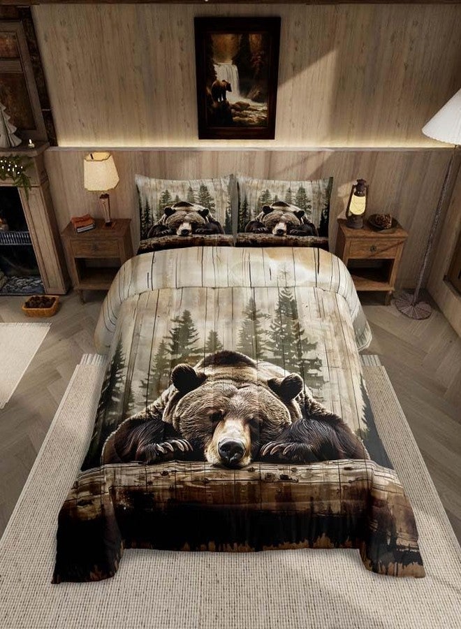 Feelyou Grizzly Bear Comforter Set Queen Size, Wild Animal Hunting Quilt Set with 2 Pillowcases, Cabin Bedding Set 3pcs for Kids Boys Teens Room Decor, Western Rustic Farmhouse Duvet Insert - Image 1