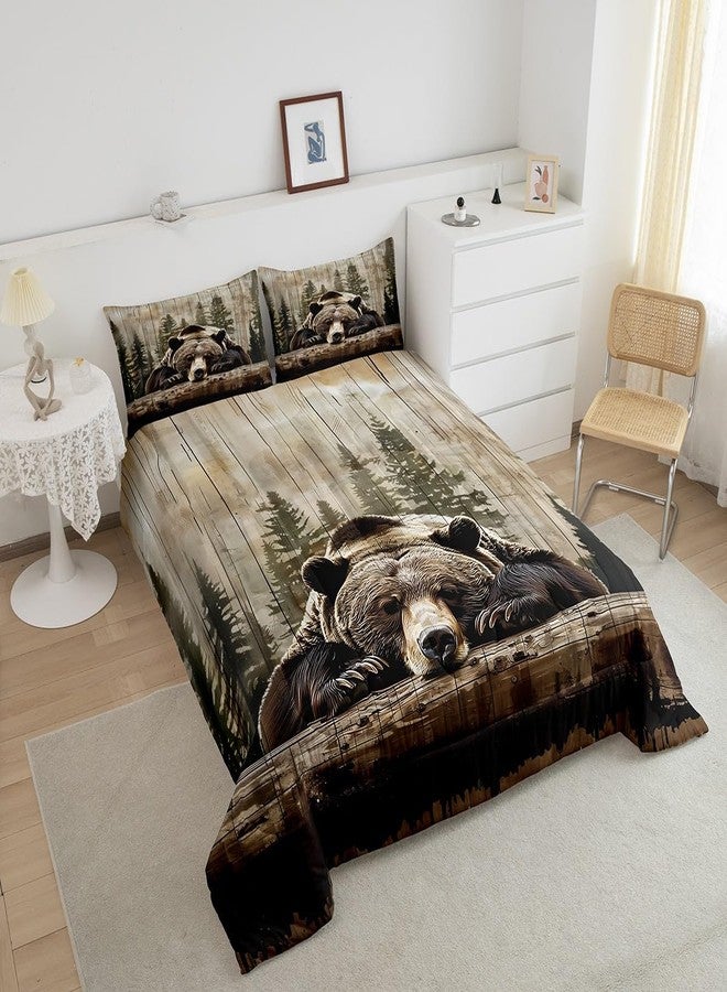 Feelyou Grizzly Bear Comforter Set Queen Size, Wild Animal Hunting Quilt Set with 2 Pillowcases, Cabin Bedding Set 3pcs for Kids Boys Teens Room Decor, Western Rustic Farmhouse Duvet Insert - Image 4