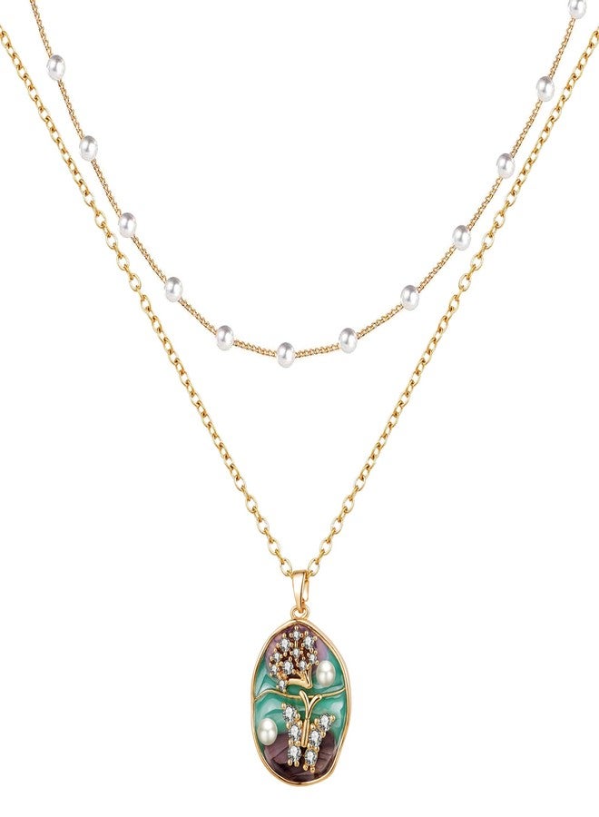 يوفينغ قلادة تشوكر من اللؤلؤ للنساء، قلادة رقيقة بتصميم لوحة زيتية، سلسلة متعددة الطبقات، مجوهرات عصرية، هدايا، فراشة - Image 1