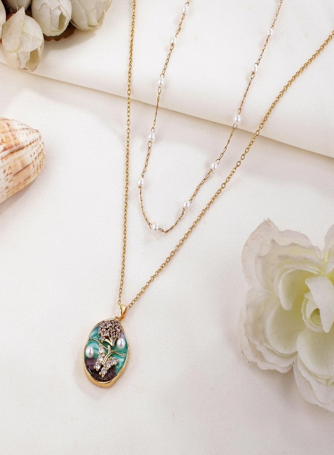 يوفينغ قلادة تشوكر من اللؤلؤ للنساء، قلادة رقيقة بتصميم لوحة زيتية، سلسلة متعددة الطبقات، مجوهرات عصرية، هدايا، فراشة - Image 2