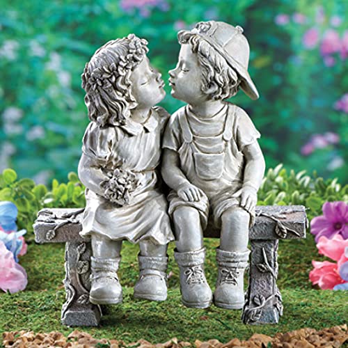 Collections Etc First Kiss, Puppy Love, Kissing Couple Garden Sculpture, 8 1/4" L x 4 3/4" W x 9" H - Image 2