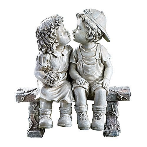 Collections Etc First Kiss, Puppy Love, Kissing Couple Garden Sculpture, 8 1/4" L x 4 3/4" W x 9" H - Image 1
