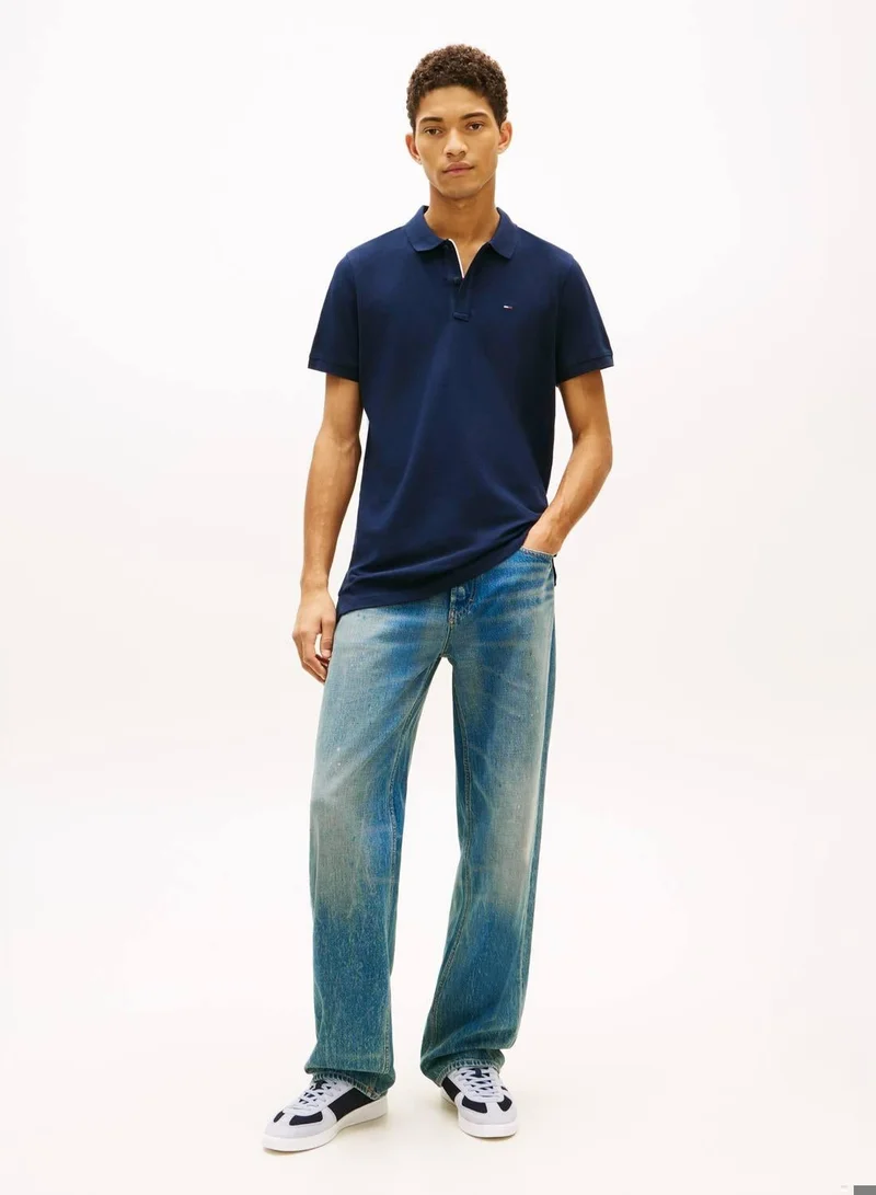 TOMMY JEANS  Tommy Flag Slim Fit Pique Polo Shirt for Men | Best Price UAE
