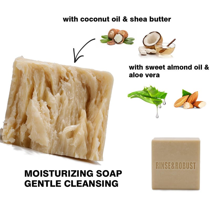 Rinse & Robust Mens Bar Soap Bath Bar Soap 3Pack Handmade Natural Soap Bar Set Cleansing Bar Moisturizing&Exfoliating Scrub Soap Gift Set for Men | Leather, Sandalwood, Teakwood | 3.5 oz of 3 Bars - Image 2