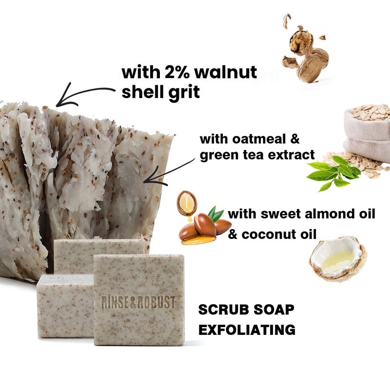 Rinse & Robust Mens Bar Soap Bath Bar Soap 3Pack Handmade Natural Soap Bar Set Cleansing Bar Moisturizing&Exfoliating Scrub Soap Gift Set for Men | Leather, Sandalwood, Teakwood | 3.5 oz of 3 Bars - Image 3