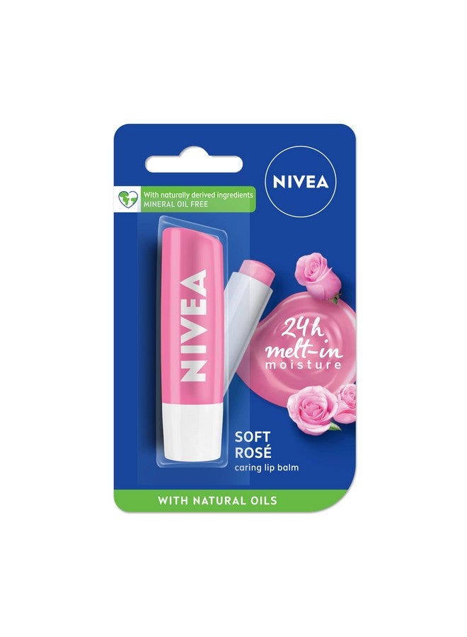NIVEA Soft Rose Shine 4.8g Lip Balm|24 H Melt in Moisture Formula|Natural Oils|Glossy Finish,4.8 g (Pack of 1)