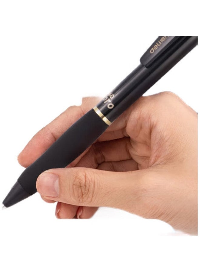 Deli S60 Upgraded Black And Gold Edition, Large Capacity Curved Retractable Gel Pen, Office Pen, 0.5Mm Bullet Tip, Black, 10 Pens/Box, S60Pro-10 - Image 3